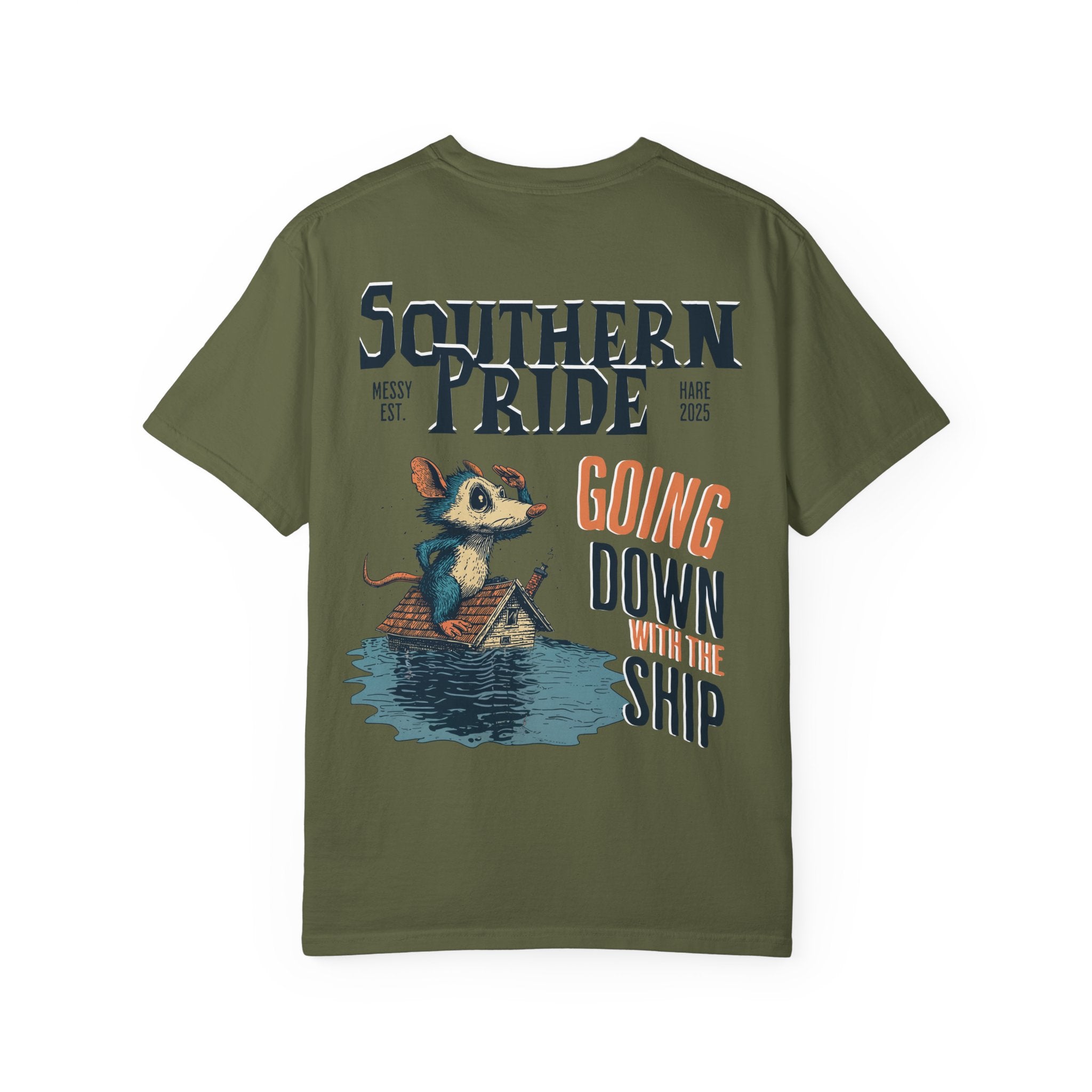 Green t-shirt with 'Southern Pride' graphic design on a white background