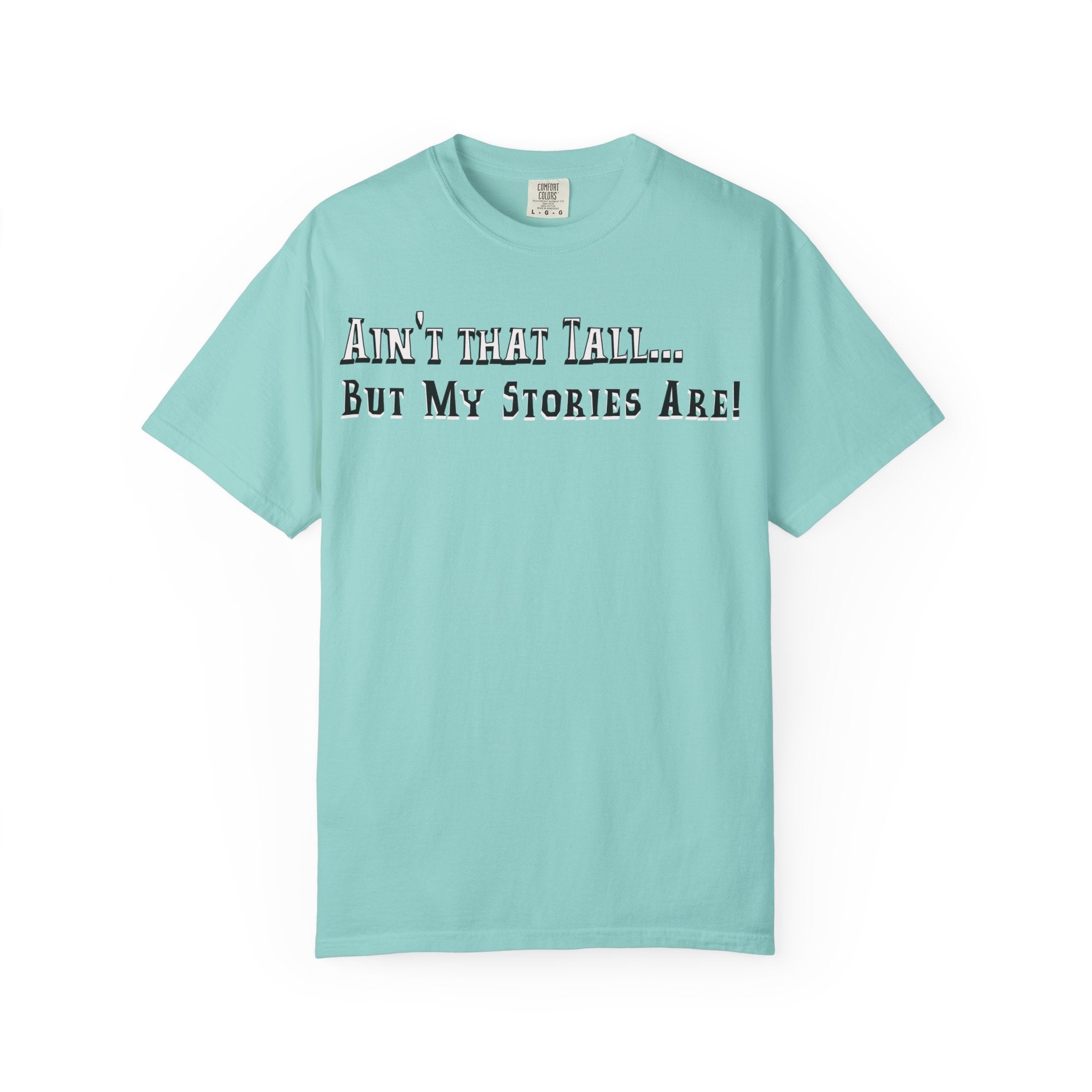 Light blue t-shirt with text on a white background