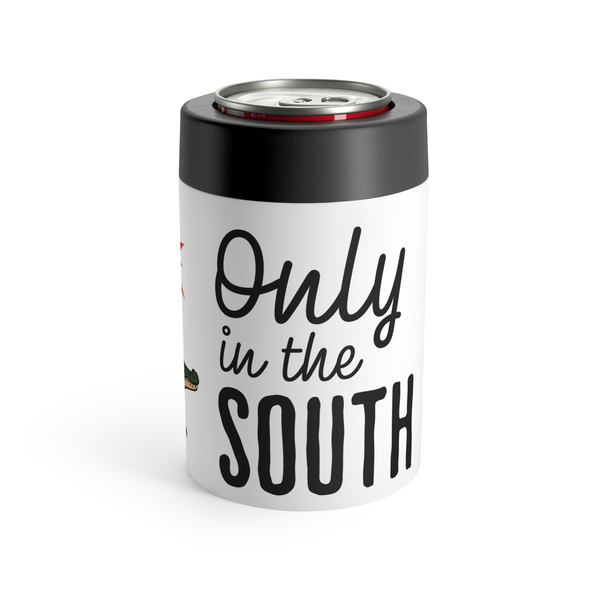 White can cooler with 'Only in the South' text on a white background