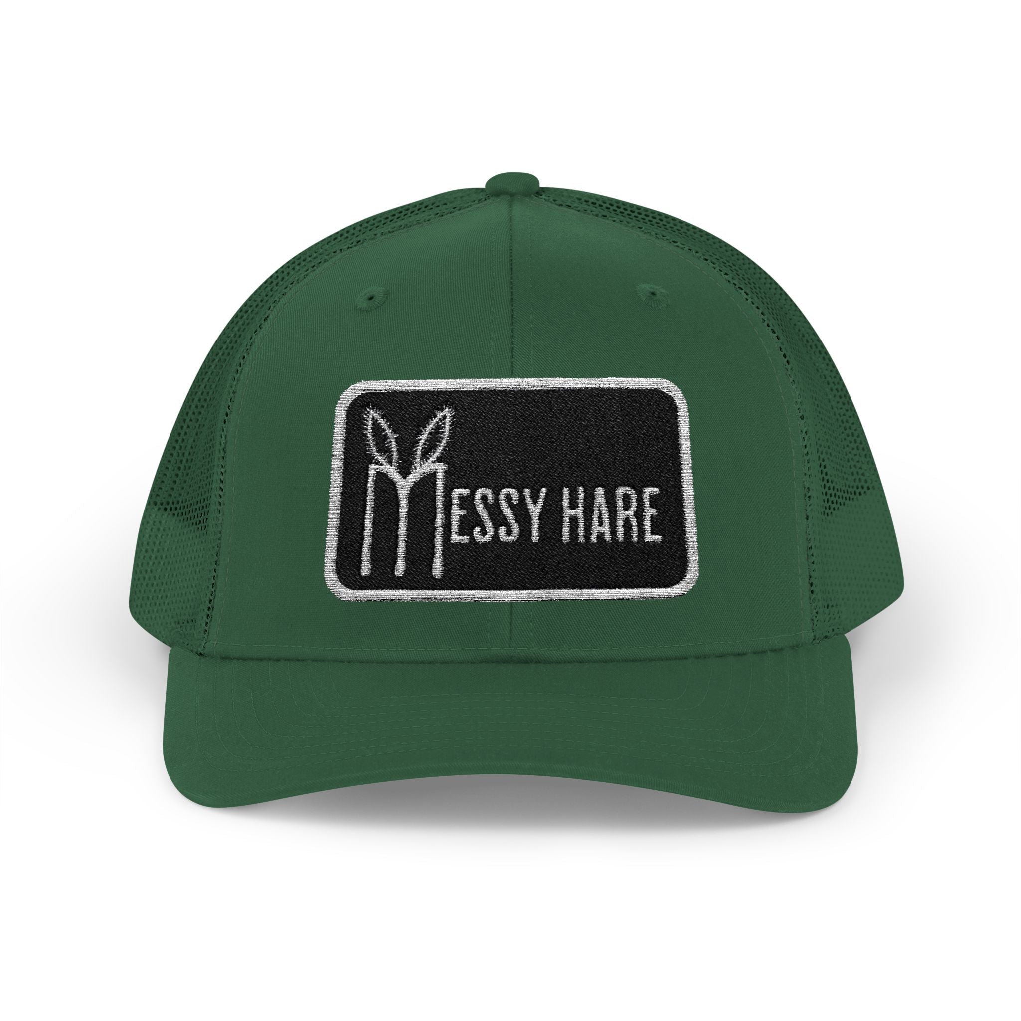 Green cap with 'Messy Hare' logo on a white background