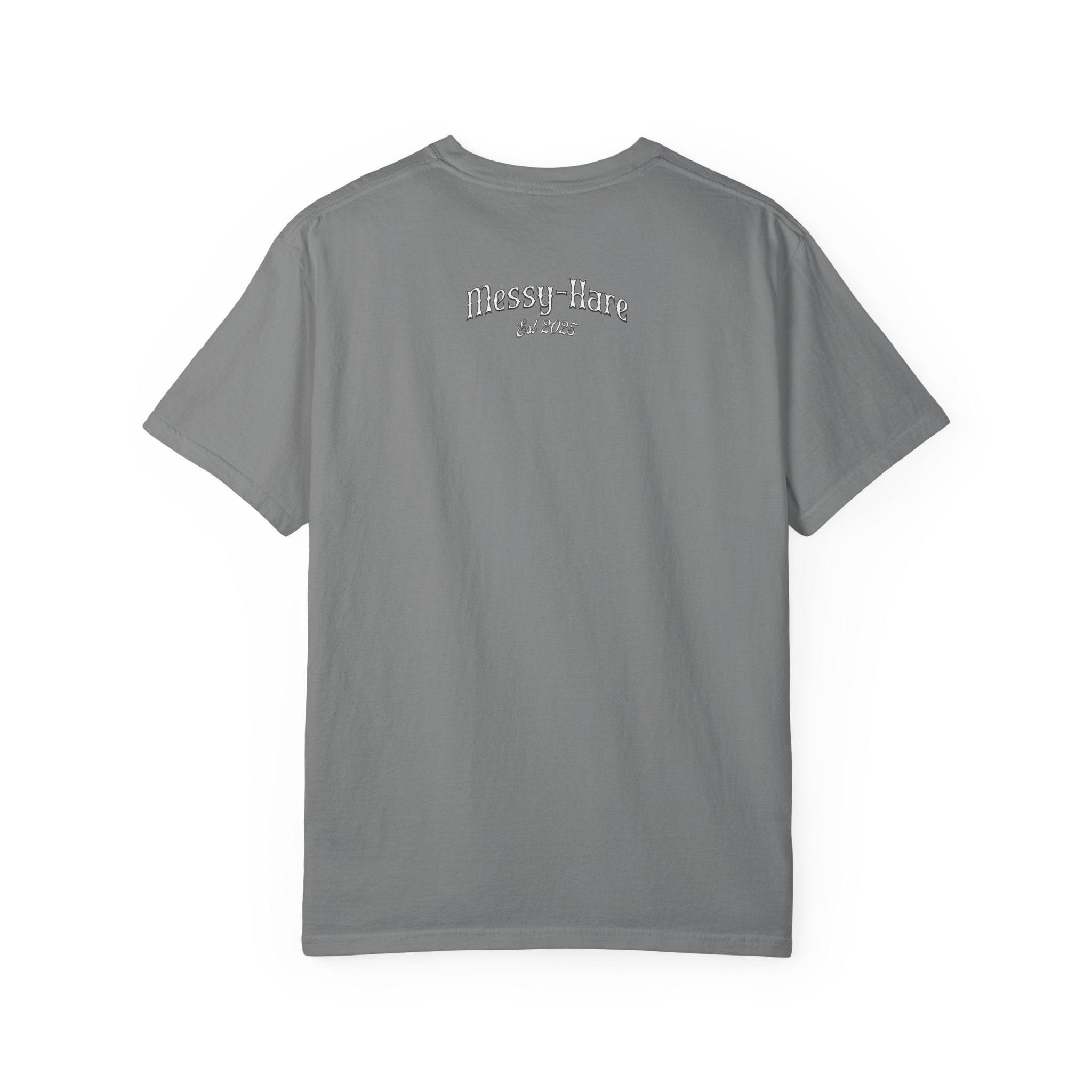 Gray t-shirt with 'Blessy Bare' logo on the back against a white background