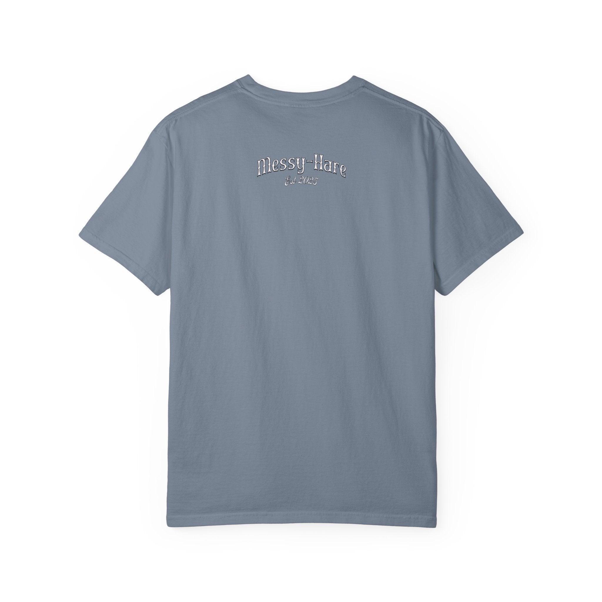 Blue t-shirt with 'Blessy Bare' logo on a white background