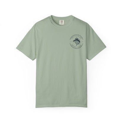 Light green t-shirt with a logo on a white background
