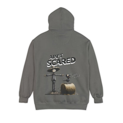 Gray hoodie with 'Ain't Scared' graphic on the back
